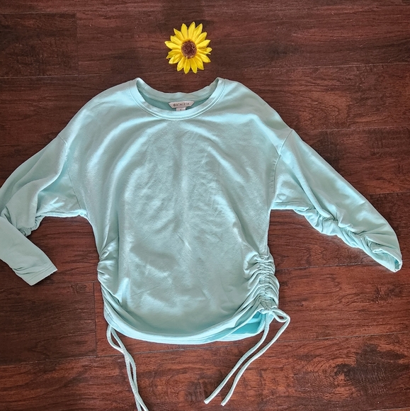 Athleta Lombard Ruched Sweatshirt Light Turquoise Crewneck - Picture 4 of 8